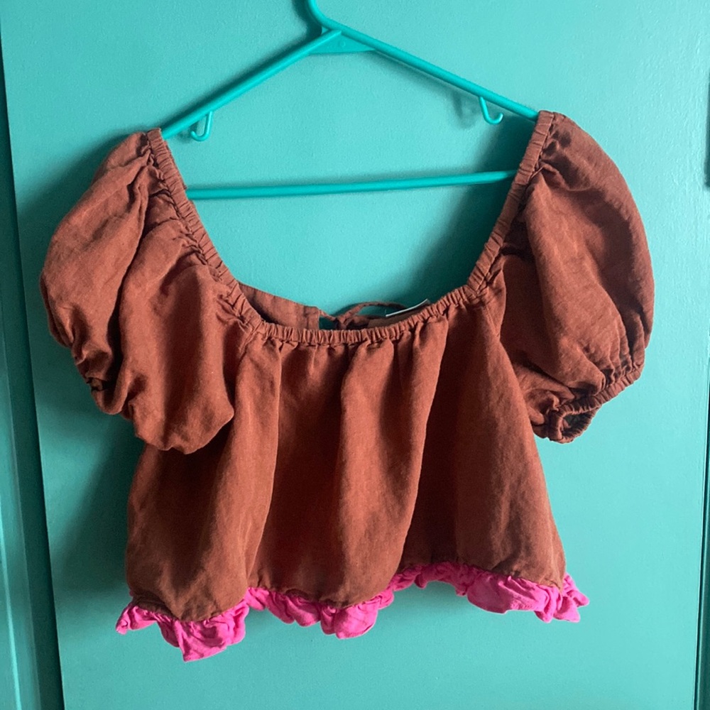 Dora Larsen Linen & Organic Cotton Blend Crop Top
